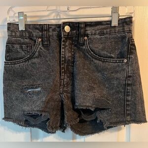 Refuge Black Denim Distressed Shorts